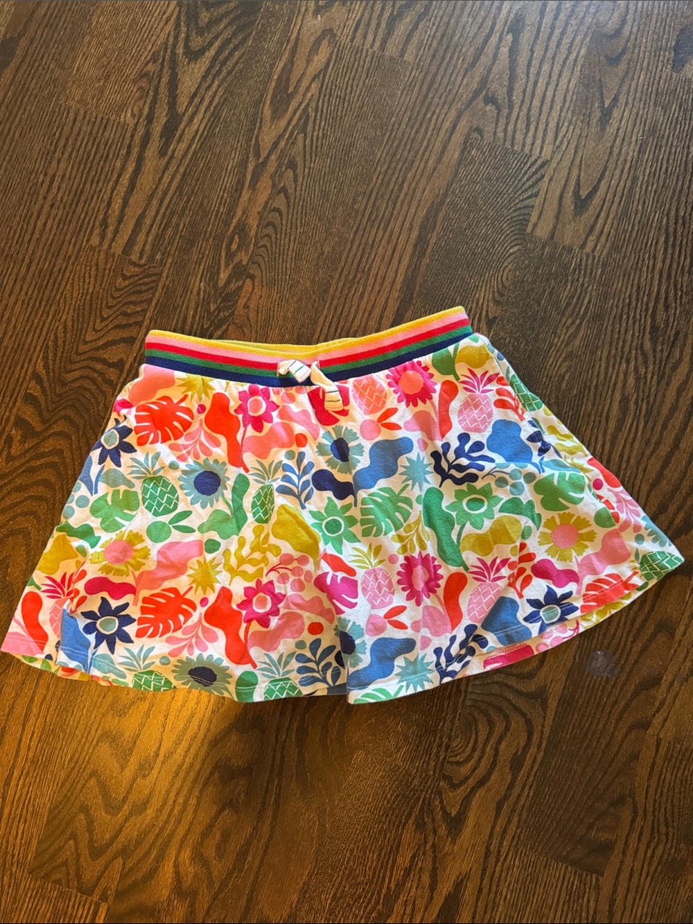 Girls Multicolor Floral Skort with Rainbow Waistband